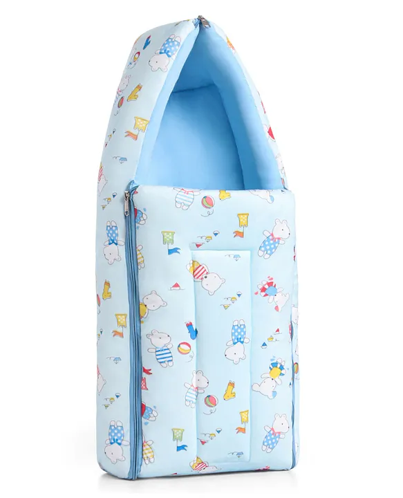 Light Blue Baby Sleeping Bag with Hood  and Zip
