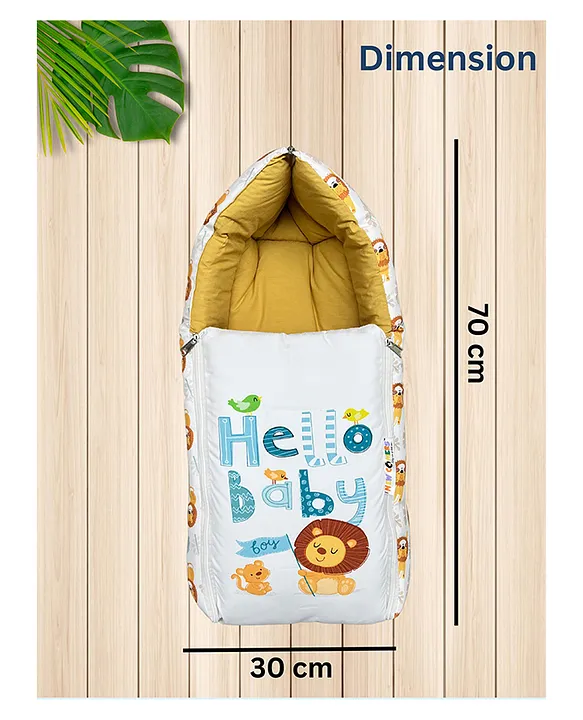 White and Mustard Yellow Cotton Baby Sleeping Bag with Hood and Zip