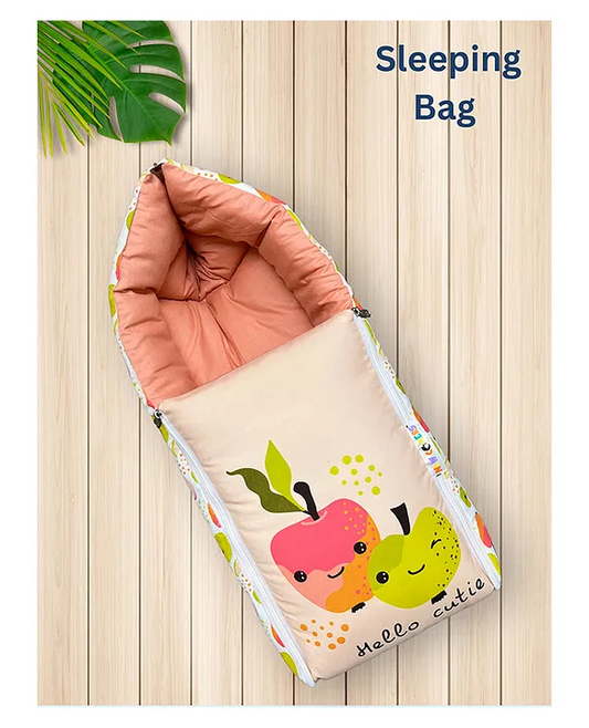 Peach and Terracotta Baby Sleeping Bag with Hood  and Zip