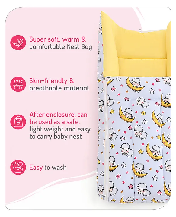 White and Yellow Baby Sleeping Bag with Hood  and Zip