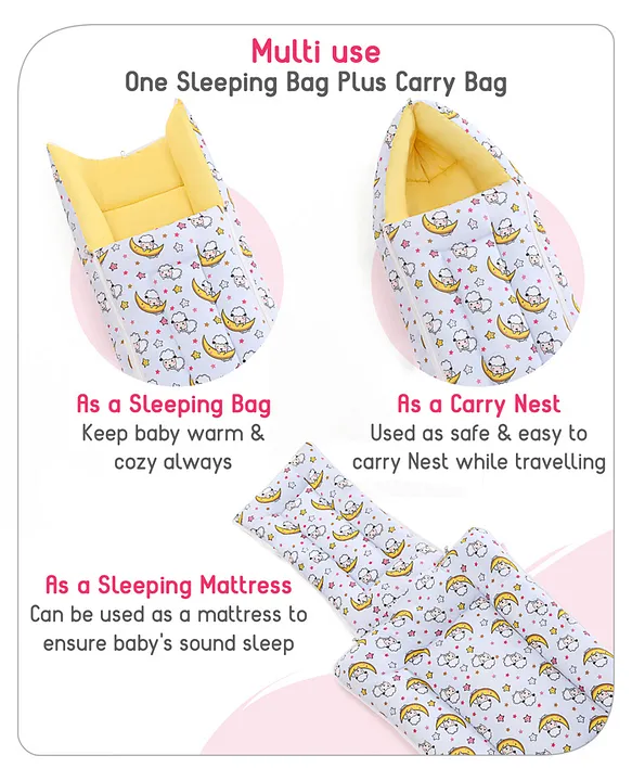 White and Yellow Baby Sleeping Bag with Hood  and Zip
