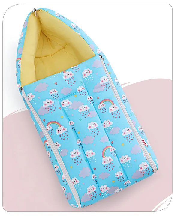 Light Blue and Yellow Baby Sleeping Bag with Hood  and Zip
