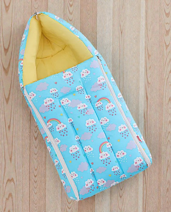 Light Blue and Yellow Baby Sleeping Bag with Hood  and Zip
