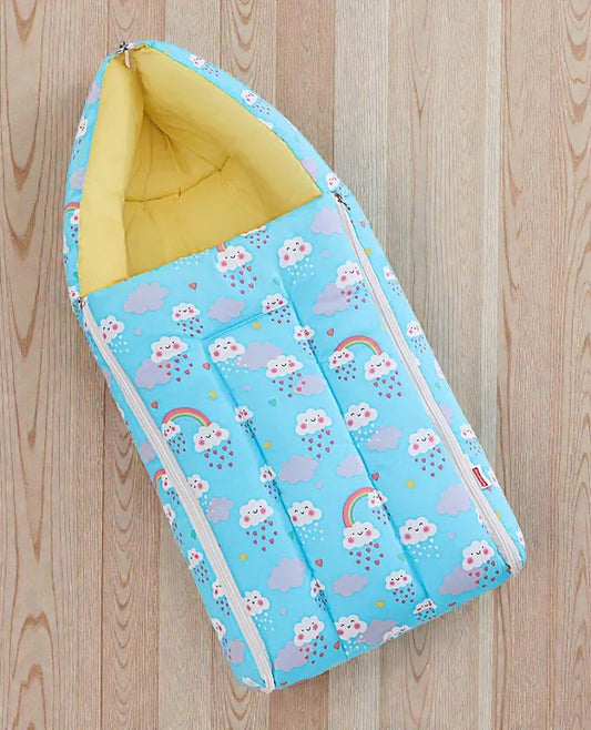 Light Blue and Yellow Baby Sleeping Bag with Hood  and Zip
