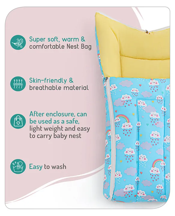 Light Blue and Yellow Baby Sleeping Bag with Hood  and Zip