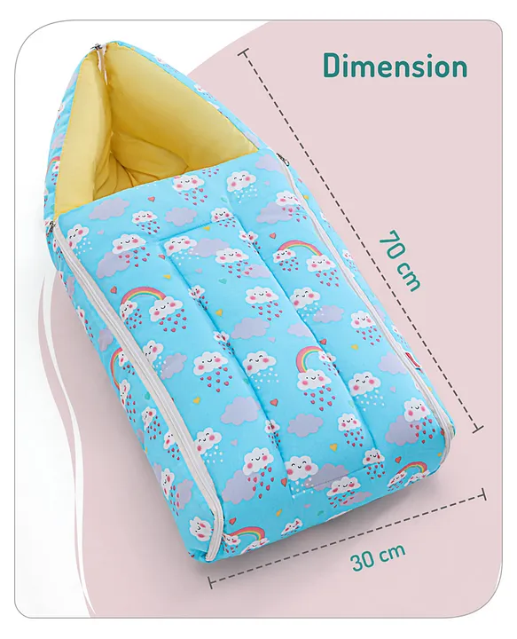 Light Blue and Yellow Baby Sleeping Bag with Hood  and Zip