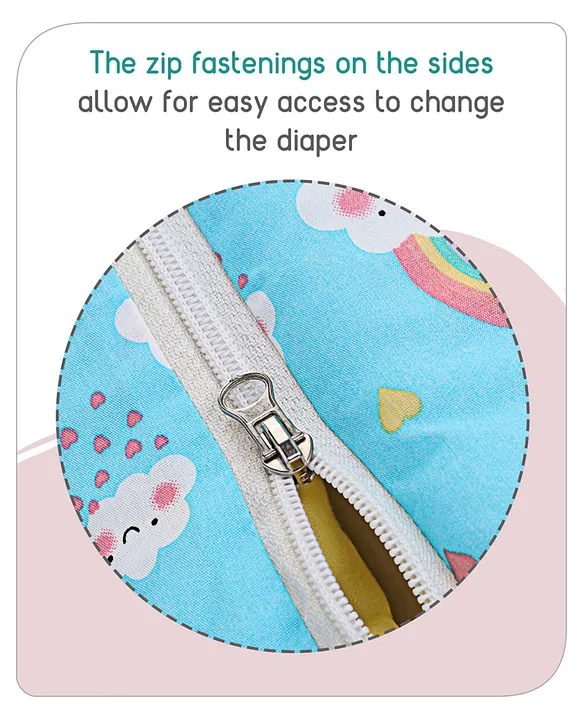 Light Blue and Yellow Baby Sleeping Bag with Hood  and Zip
