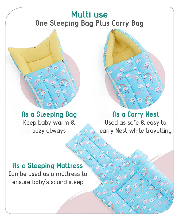 Light Blue and Yellow Baby Sleeping Bag with Hood  and Zip