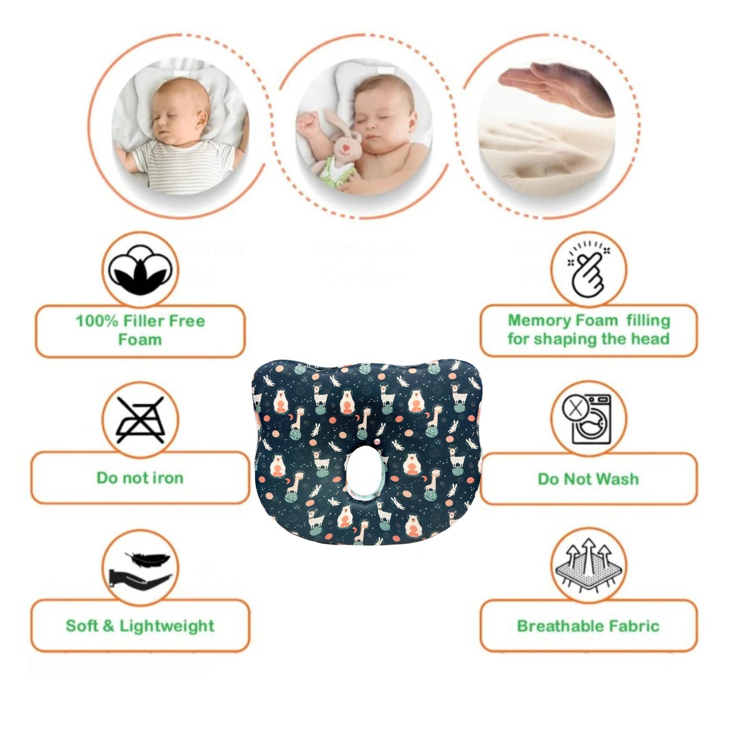 Dark Blue Space Animals Memory Foam Cotton Baby Pillow