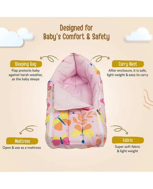 Light Pink Baby Sleeping Bag with Hood  and Zip