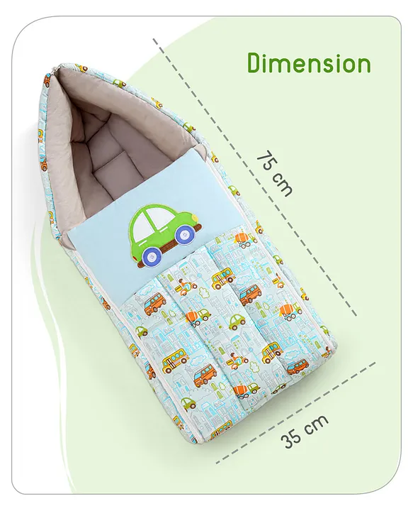 Light Blue and Taupe Baby Sleeping Bag with Hood  and Zip