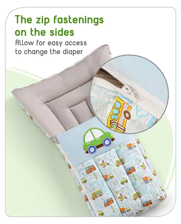 Light Blue and Taupe Baby Sleeping Bag with Hood  and Zip