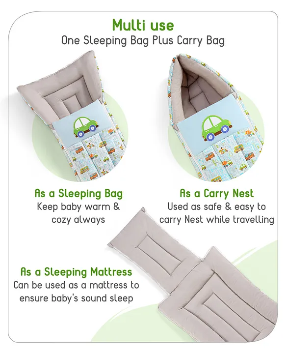 Light Blue and Taupe Baby Sleeping Bag with Hood  and Zip