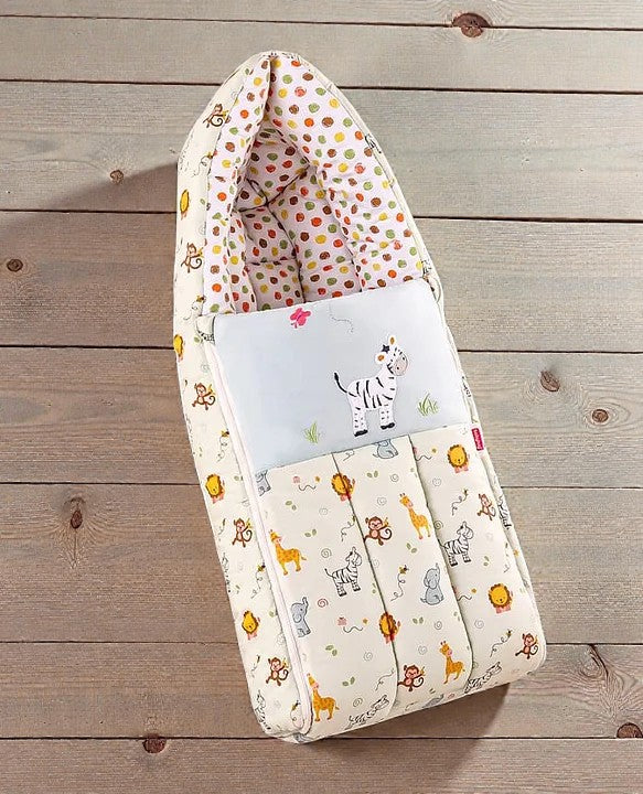 Cream and Light Blue Baby Sleeping Bag with Hood  and Zip
