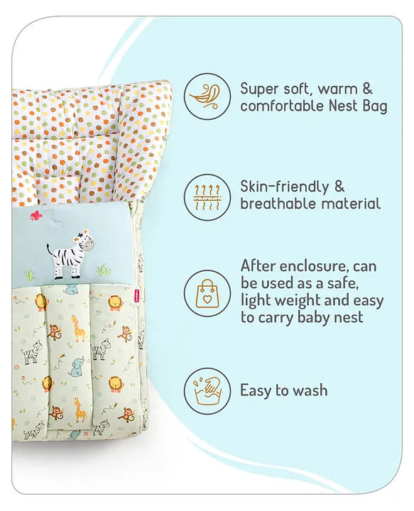 Cream and Light Blue Baby Sleeping Bag with Hood  and Zip
