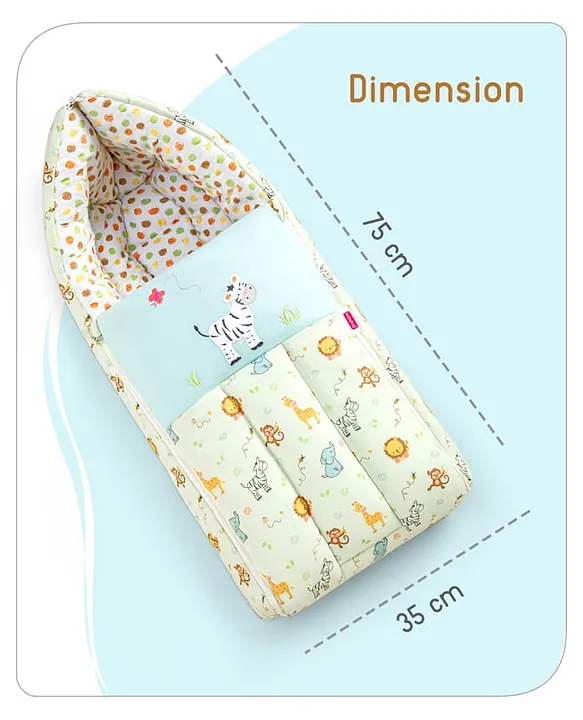 Cream and Light Blue Baby Sleeping Bag with Hood  and Zip