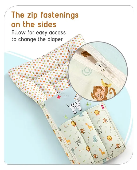 Cream and Light Blue Baby Sleeping Bag with Hood  and Zip