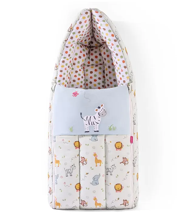 Cream and Light Blue Baby Sleeping Bag with Hood  and Zip
