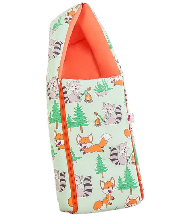 Light Green Cotton Orange Baby Sleeping Bag with Hood  and Zip