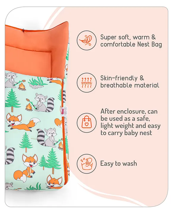Light Green Cotton Orange Baby Sleeping Bag with Hood  and Zip