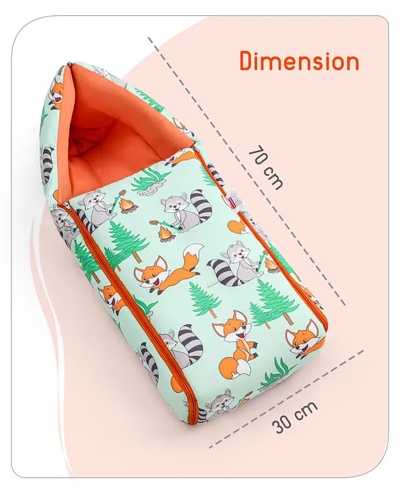 Light Green Cotton Orange Baby Sleeping Bag with Hood  and Zip