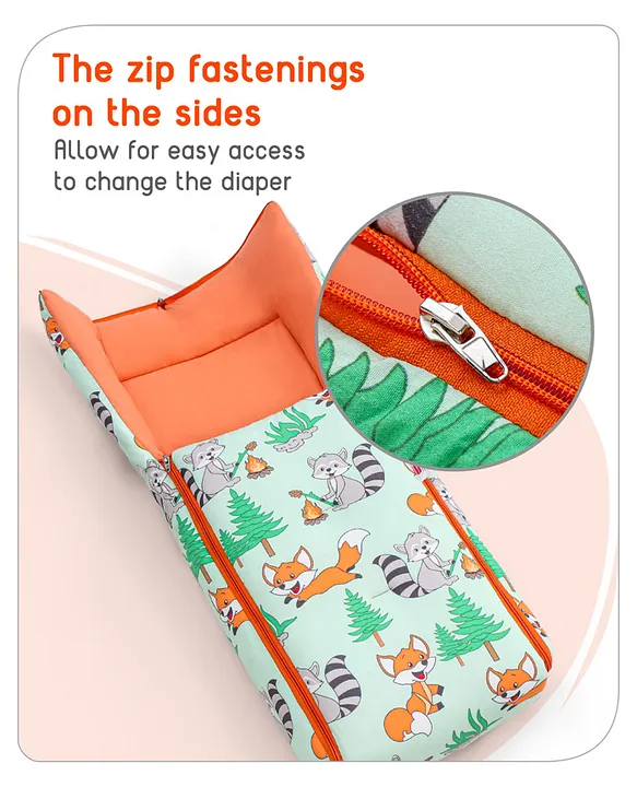 Light Green Cotton Orange Baby Sleeping Bag with Hood  and Zip