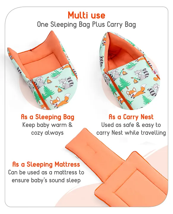 Light Green Cotton Orange Baby Sleeping Bag with Hood  and Zip