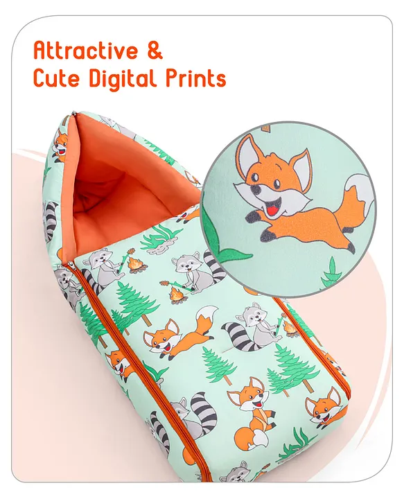 Light Green Cotton Orange Baby Sleeping Bag with Hood  and Zip