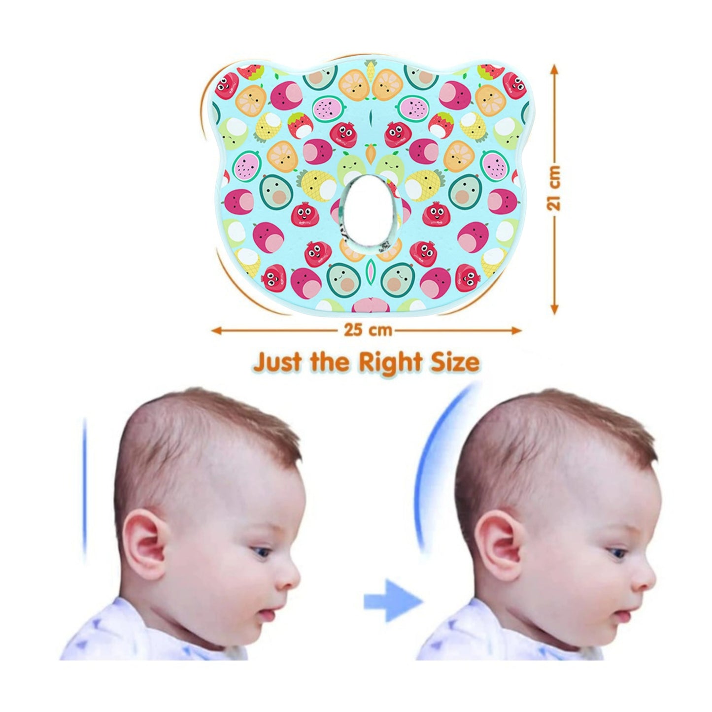 Sky Blue Happy Fruit Garden Memory Foam Cotton Baby Pillow
