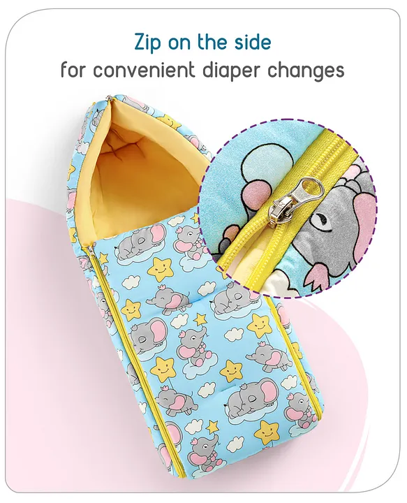 Light Blue Baby Sleeping Bag with Hood  and Zip
