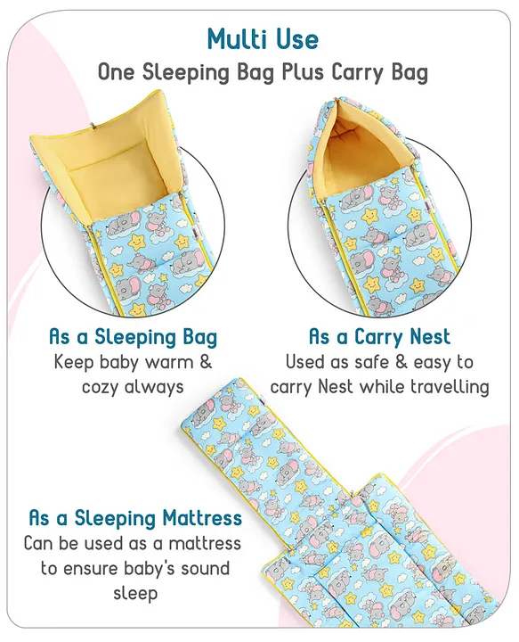 Light Blue Baby Sleeping Bag with Hood  and Zip