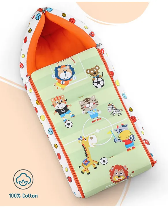White and Orange Baby Sleeping Bag with Hood  and Zip