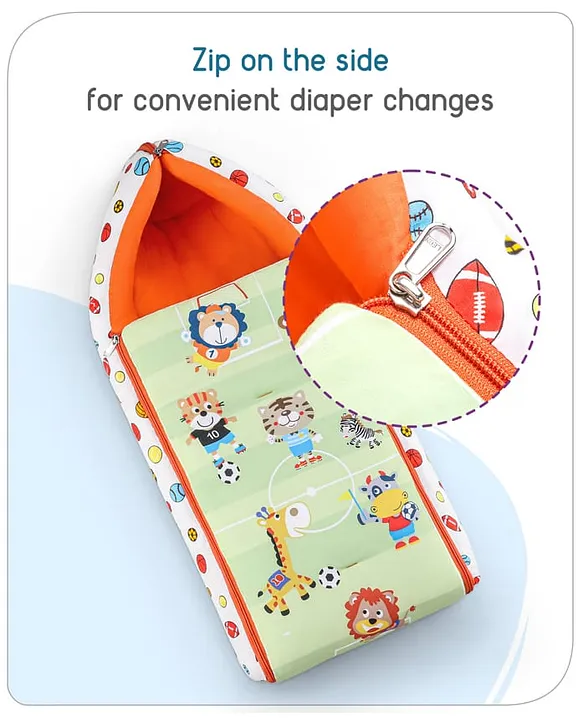 White and Orange Baby Sleeping Bag with Hood  and Zip