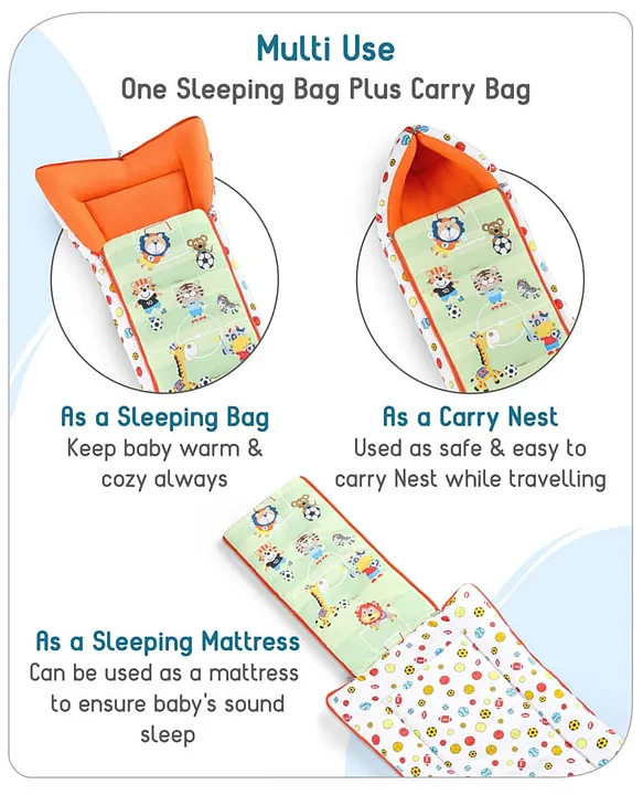White and Orange Baby Sleeping Bag with Hood  and Zip
