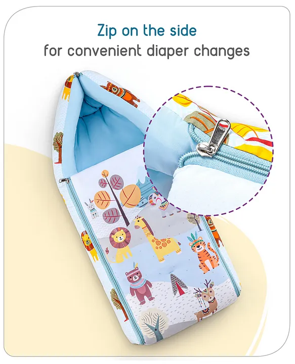 Light Blue Baby Sleeping Bag with Hood  and Zip