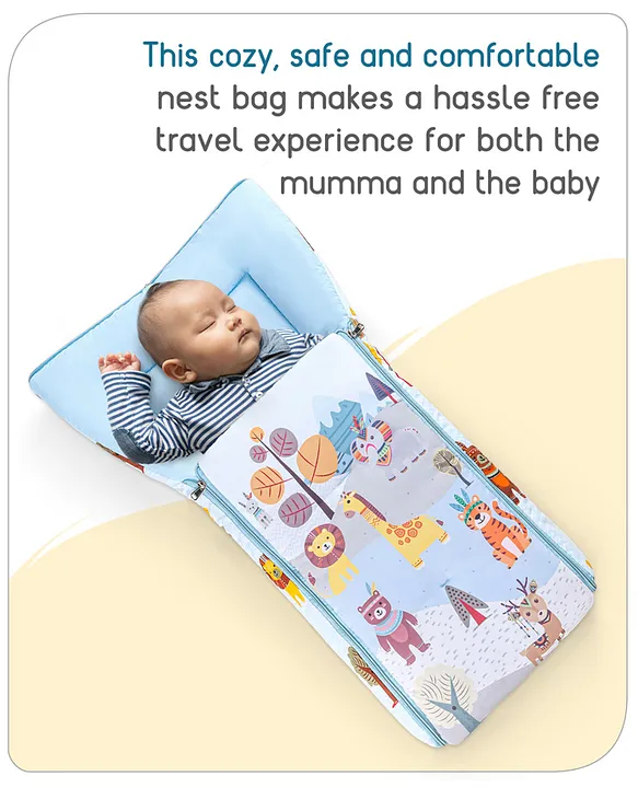 Light Blue Baby Sleeping Bag with Hood  and Zip