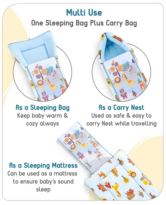 Light Blue Baby Sleeping Bag with Hood  and Zip