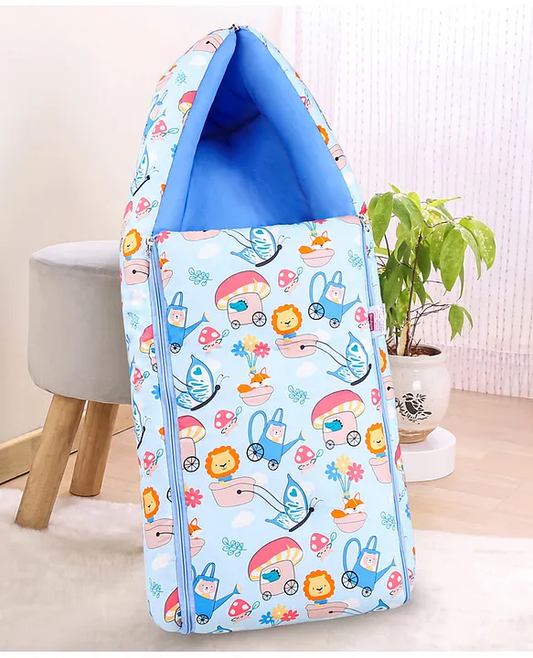 Light Blue Cotton Baby Sleeping Bag with Hood  and Zip