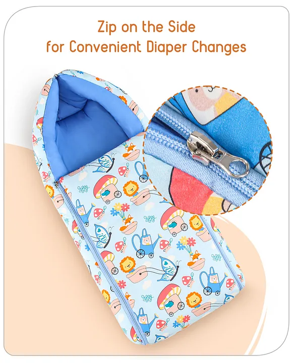 Light Blue Cotton Baby Sleeping Bag with Hood  and Zip