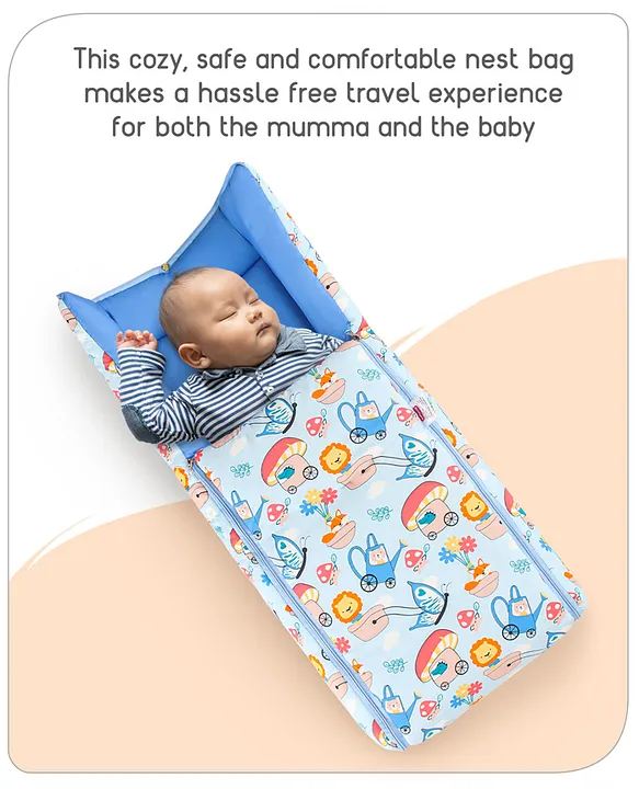 Light Blue Cotton Baby Sleeping Bag with Hood  and Zip