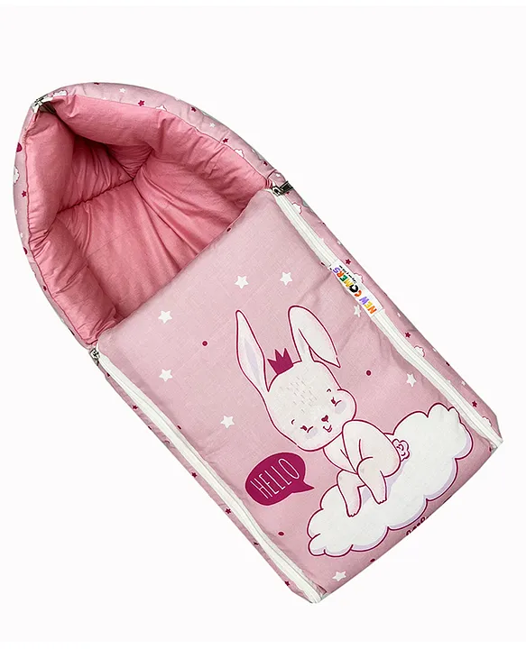 Pink and White Baby Sleeping Bag with Hood  and Zip