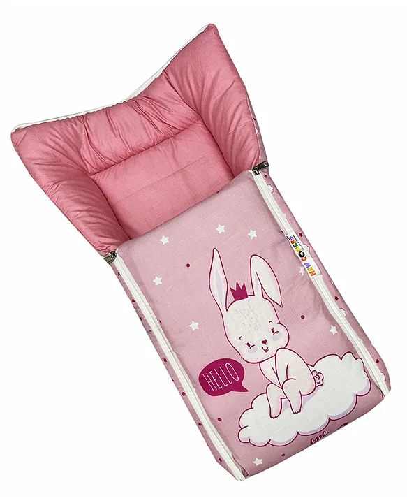 Pink and White Baby Sleeping Bag with Hood  and Zip