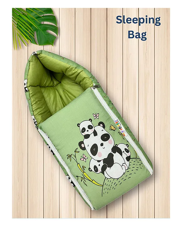 Sage Green and Olive Green Cotton Baby Sleeping Bag with Hood and Zip