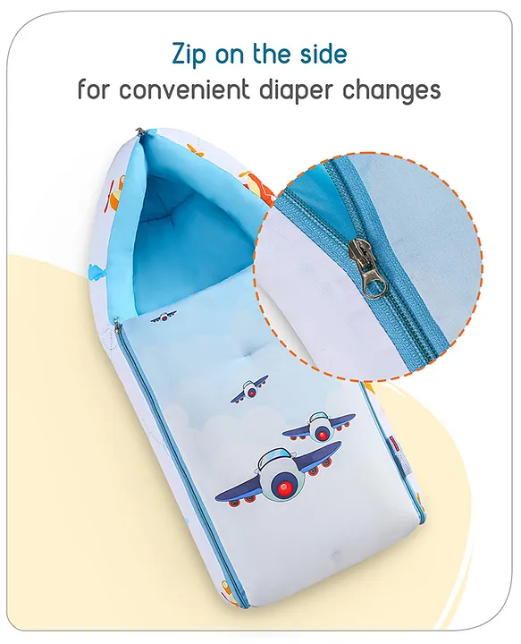 Light Blue and White Baby Sleeping Bag with Hood  and Zip