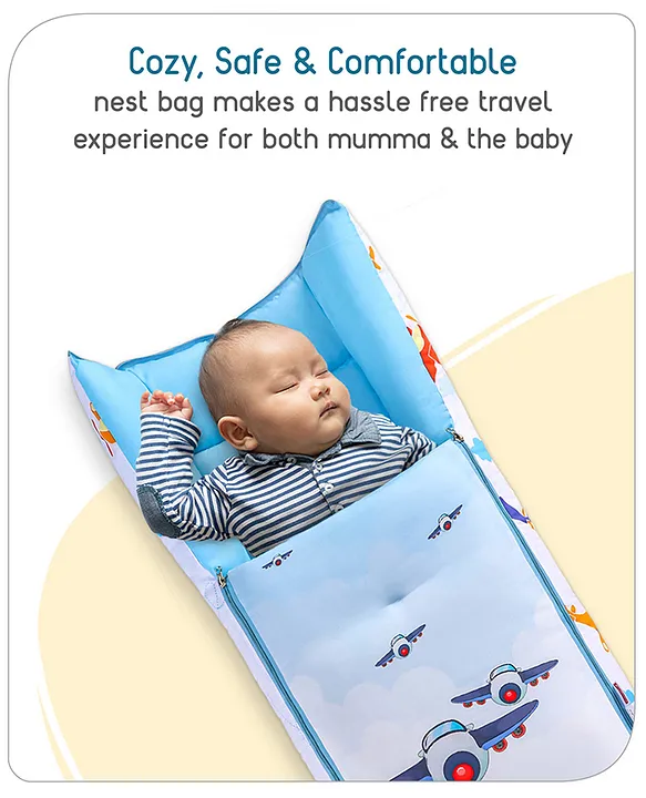 Light Blue and White Baby Sleeping Bag with Hood  and Zip