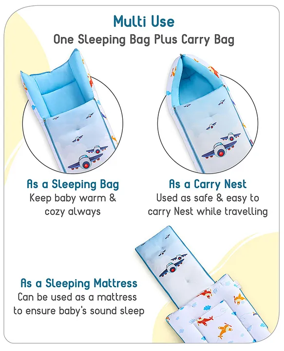 Light Blue and White Baby Sleeping Bag with Hood  and Zip