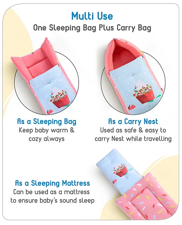 Pink and Light Blue Baby Sleeping Bag with Hood  and Zip
