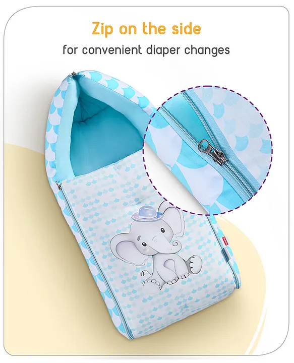 Light Blue and Teal Baby Sleeping Bag with Hood  and Zip