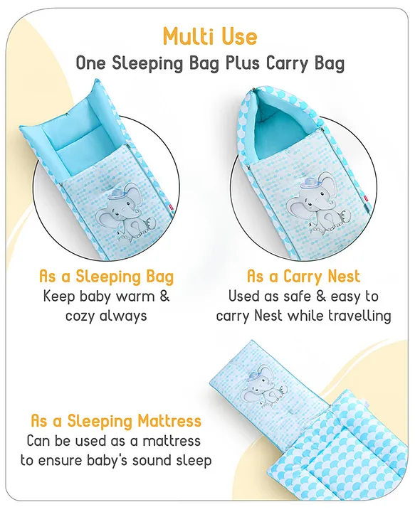 Light Blue and Teal Baby Sleeping Bag with Hood  and Zip