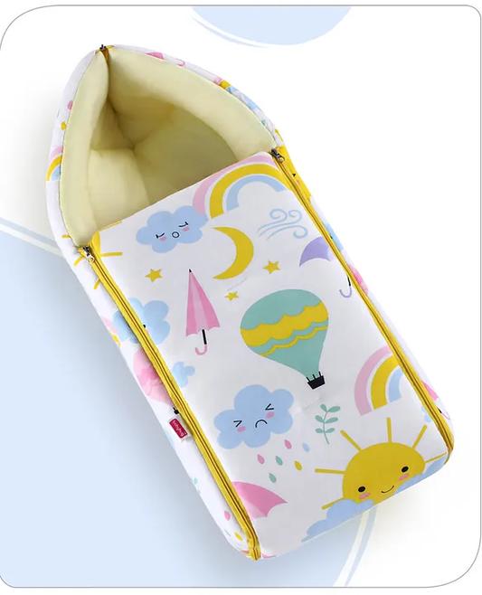 White and Yellow Baby Sleeping Bag with Hood  and Zip